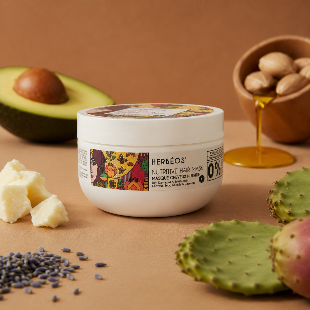 Masque nutritif Herbéos chez Le Figuier d'Orient pour cheveux secs et abîmés, enrichi en ingrédients naturels pour nourrir, réparer et redonner douceur et brillance aux cheveux.