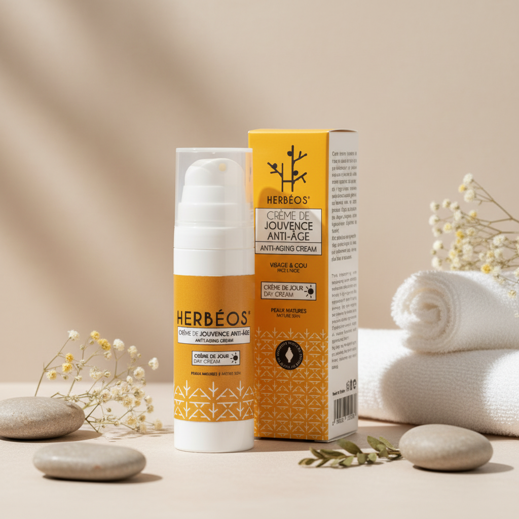 Crème de jouvence visage anti-âge de jour, soin naturel hydratant et régénérant pour une peau plus lisse, ferme et lumineuse.