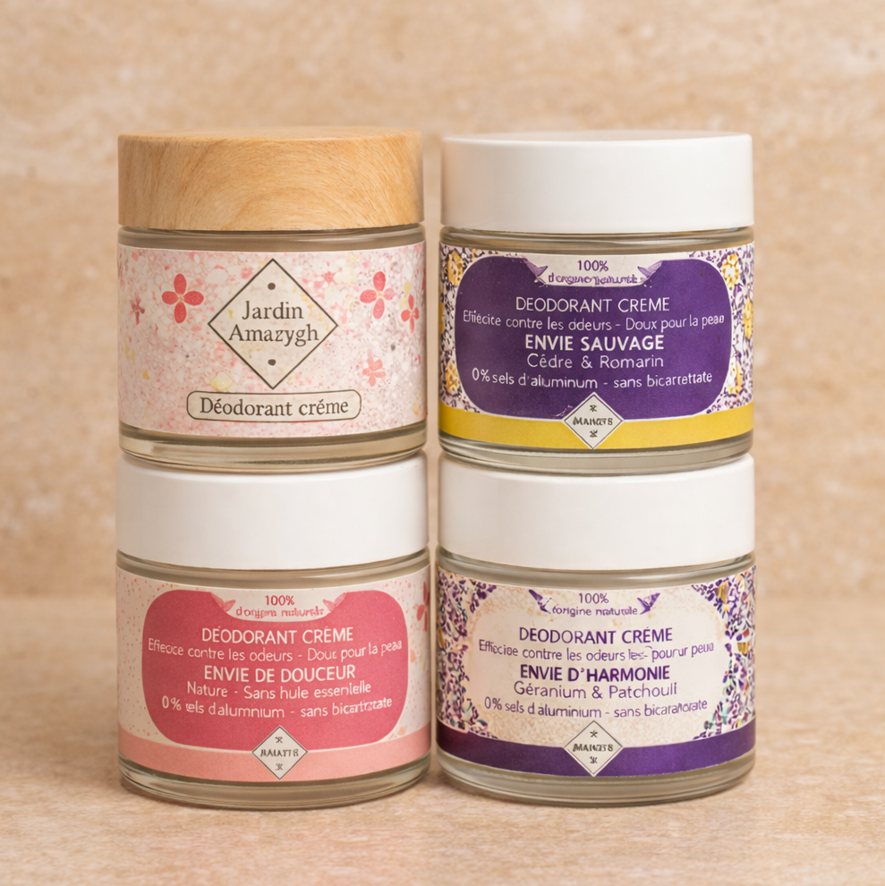 Coffret 4 déodorants naturels crème sans aluminium Le Figuier d’Orient.