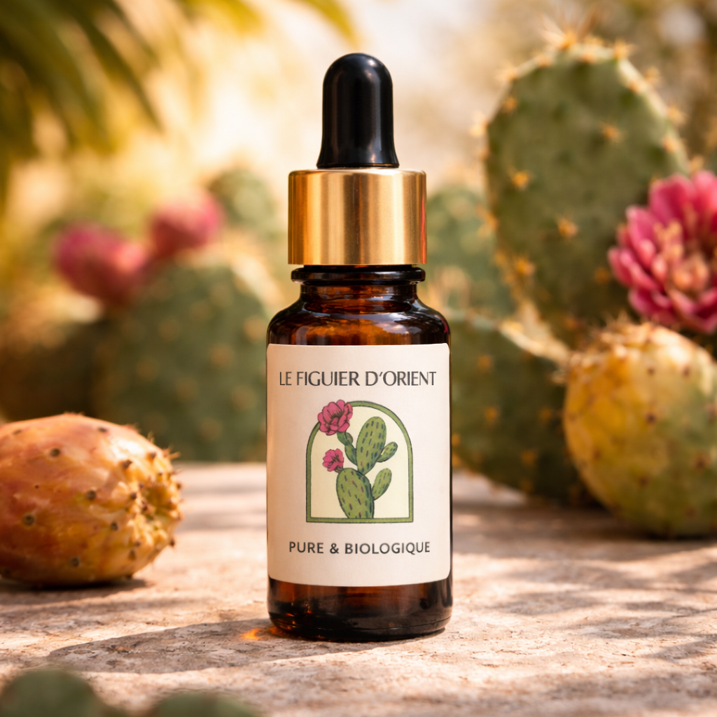 Flacon d’huile de pépins de figue de barbarie bio Le Figuier d’Orient – soin visage naturel régénérant