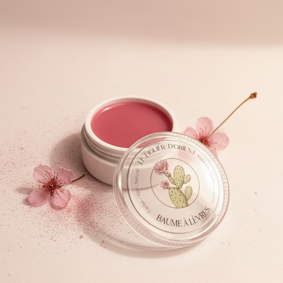 Baume à lèvres naturel “Nectar de Cerise” Le Figuier d’Orient — texture fondante, parfum cerise, soin nourrissant et réparateur.