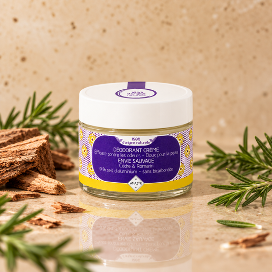 Déodorant naturel crème Envie Sauvage au cèdre et romarin, sans sels d’aluminium ni bicarbonate – Le Figuier d’Orient