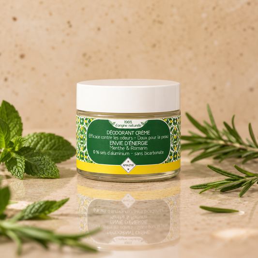 Déodorant naturel crème Envie d’Énergie à la menthe et au romarin, sans sels d’aluminium ni bicarbonate – Le Figuier d’Orient