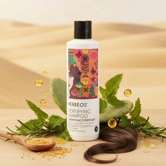 Shampoing fortifiant naturel anti-chute à la biotine, caféine, romarin et ortie — soin capillaire revitalisant Le Figuier d’Orient pour stimuler la repousse et renforcer les cheveux.