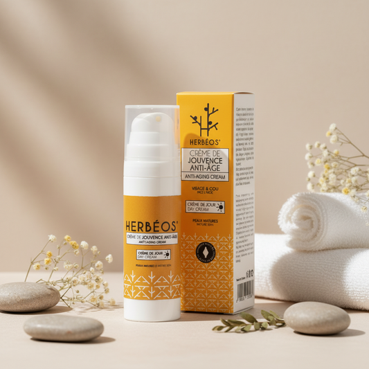 Crème de jouvence visage anti-âge de jour, soin naturel hydratant et régénérant pour une peau plus lisse, ferme et lumineuse.